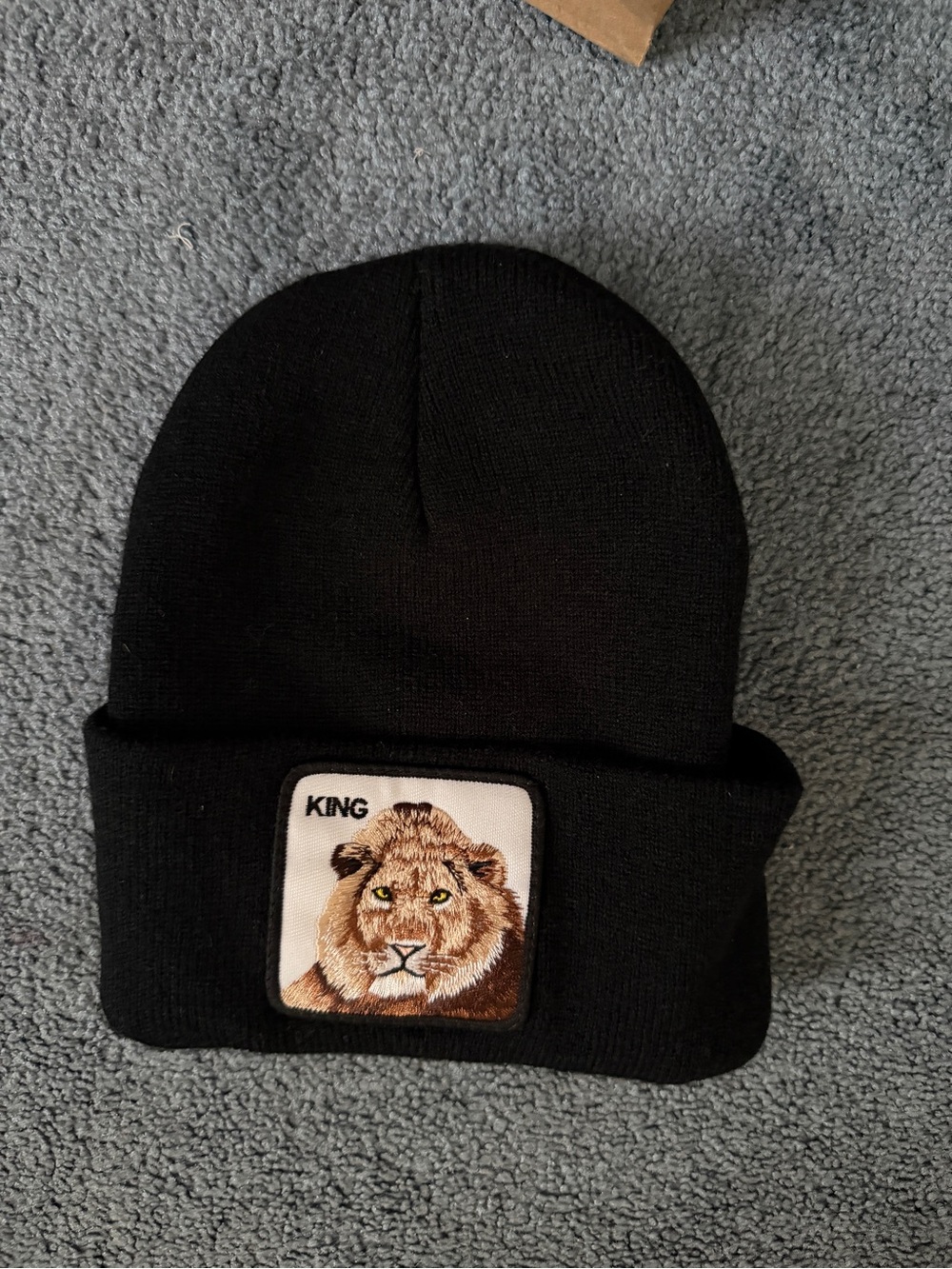 Black Kids Beanie with Lion Patch